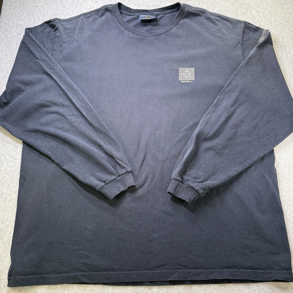 Vintage Nautica Shirt XXL Made in USA Black Long Sleeve Spellout Logo Tee